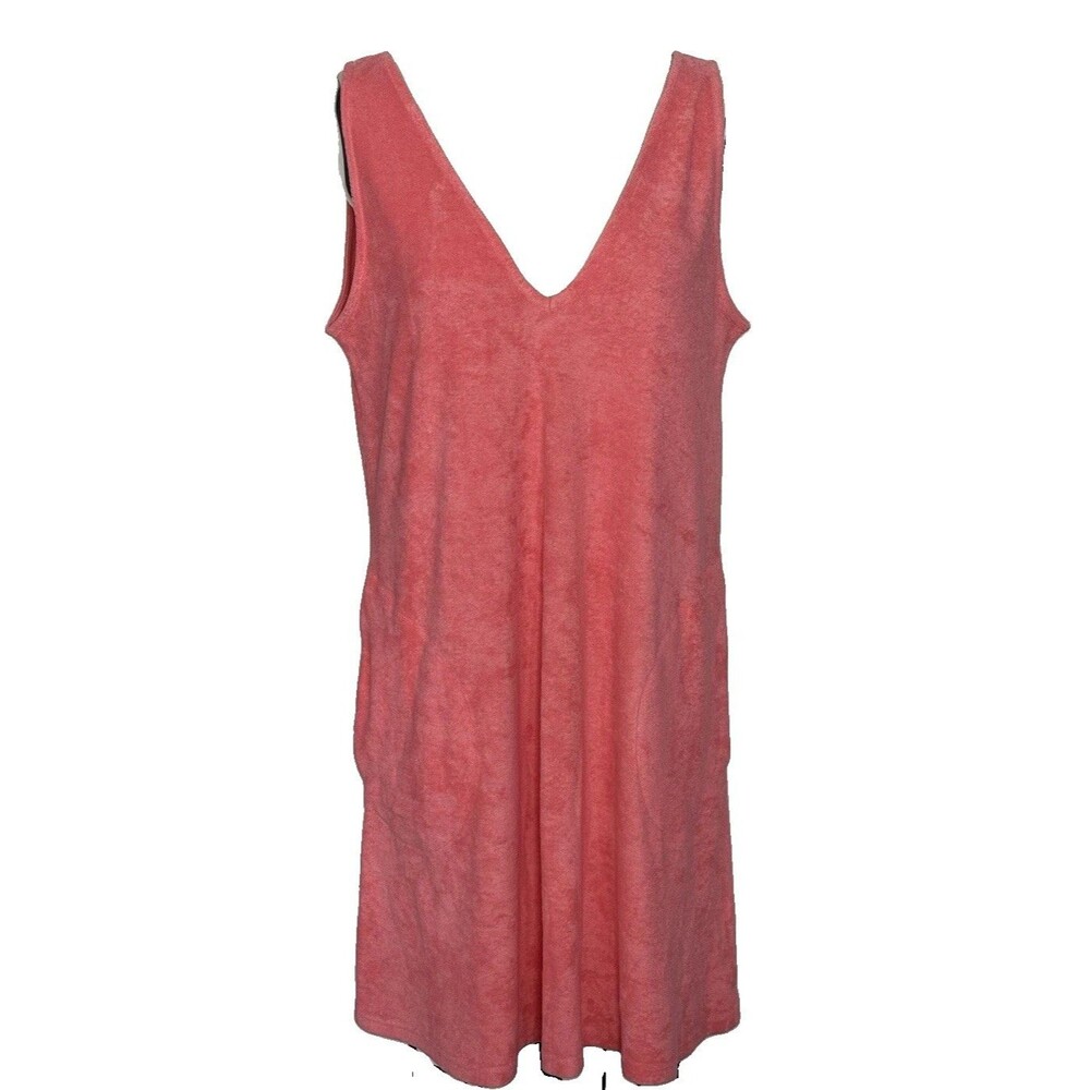 NWOT LAKE the Label Terry Cloth Sleeveless Dress Coral V Neck Beach Womens sz L - Picture 2 of 8